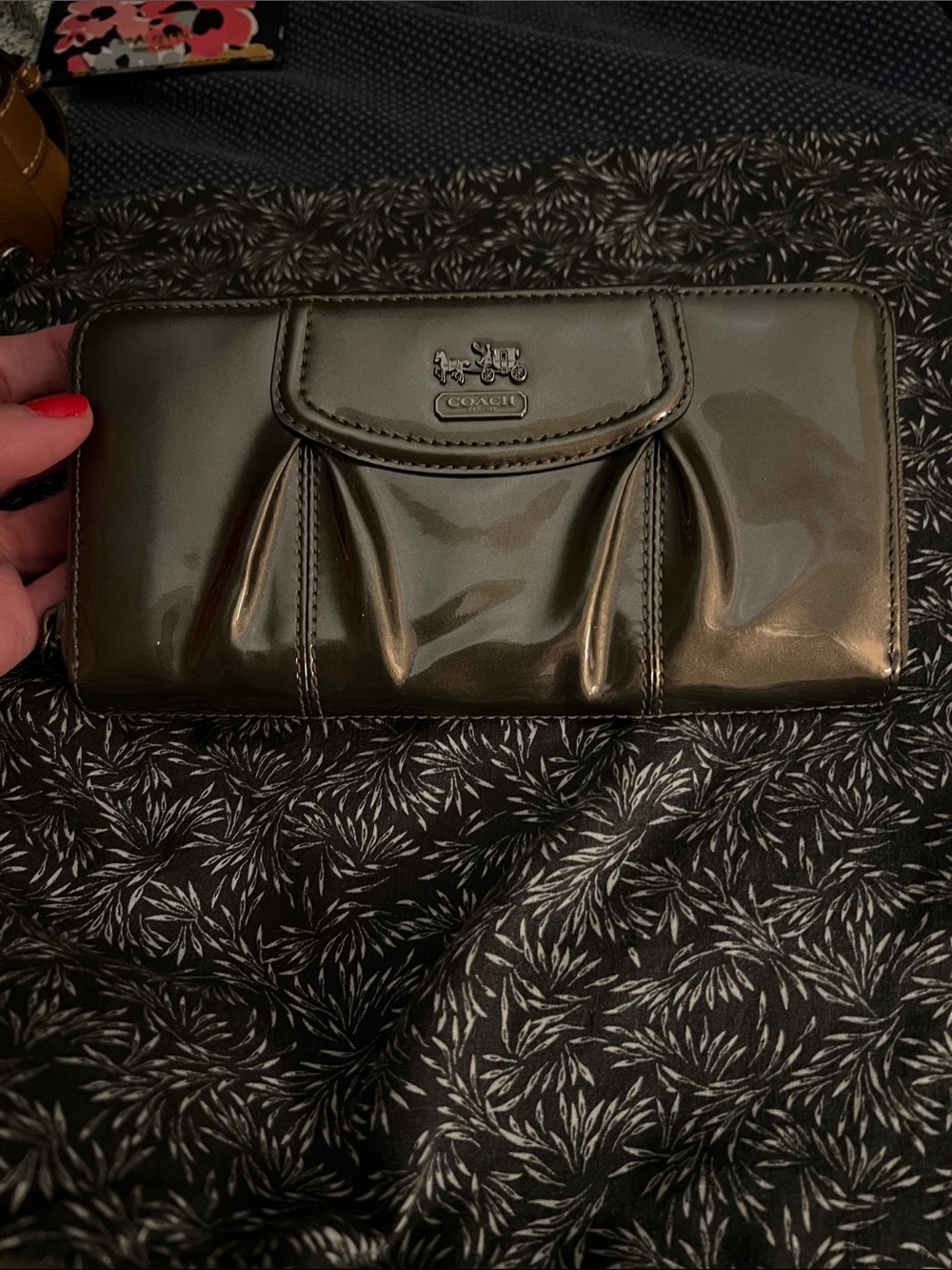 Coach Bronze Patent Leather Pleated Wallet Dimple in leather from storage